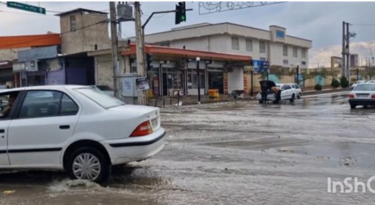 آب‌گرفتگی معابر باشت با بارش باران پاییزی